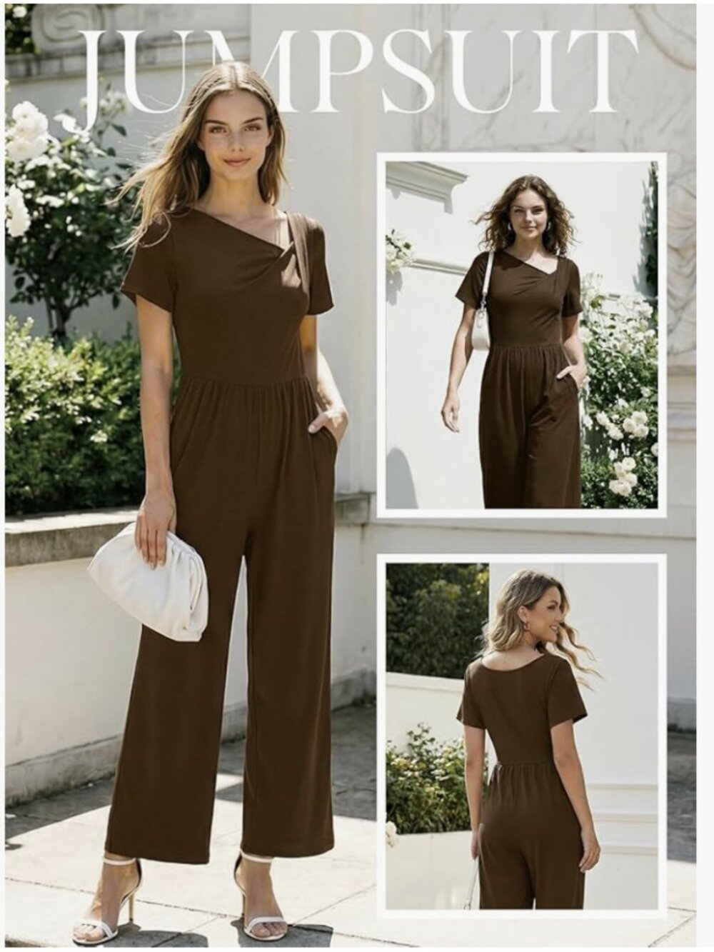 NWT Jumpsuit Short Sleeve Romper Size L coffee, figure-flattering, pockets!